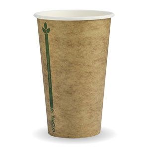 12oz Coffee Cups Kraft green line (fits small lids) Single Wall - Biopak
