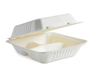 Clamshell 7.8x8 3comp White BioCane - BioPak